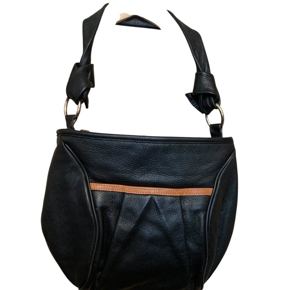 Tre Vero Black Leather Shoulder Bag With Tan Acce… - image 5